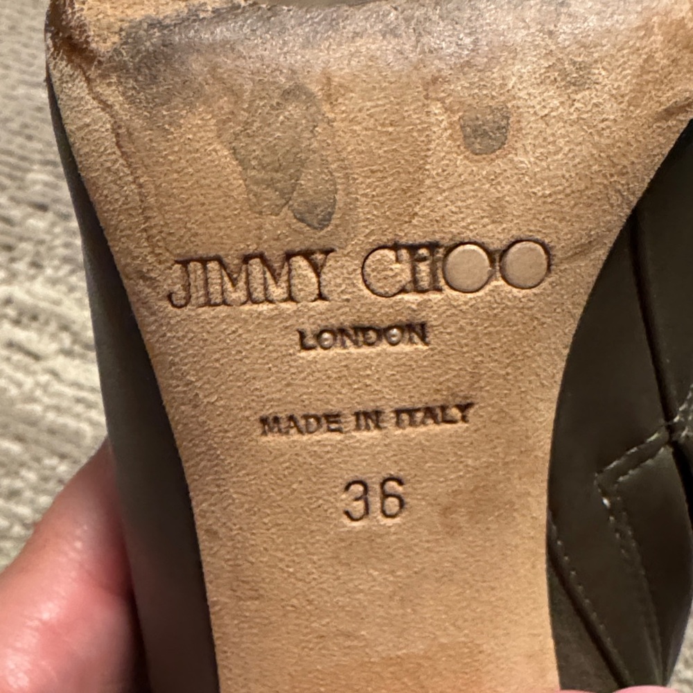 Jimmy Choo Dark Olive Heeled Boots with Gold Buttons - Picture 7 of 8
